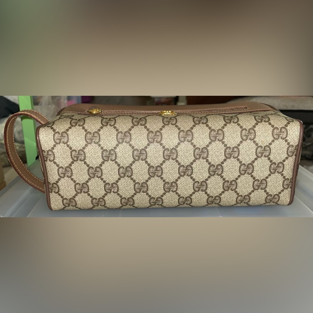 GUCCI SIGNATURE SUPREME LEATHER TRIM COATED CANVAS COSMETIC TRAVEL TOILETRY BAG - Picture 13 of 14